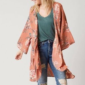 Billabong Dreamy Desert Floral Kimono Cardigan Wrap In Ash Rose Size S/M